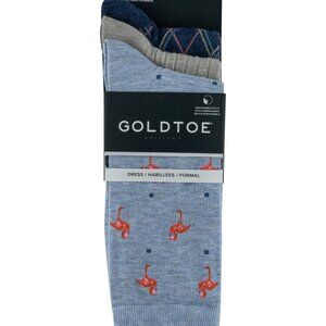 NWT Gold Toe 3 Pack Dress Socks Flamingo & Argyle Comfort Top